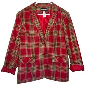 Vintage Sag Harbor Plaid Wool Blazer Red Green Size 16